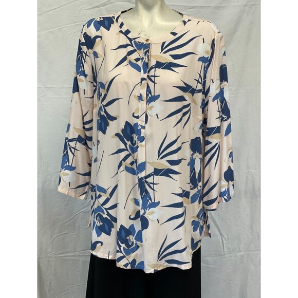 Liz Claiborne Womens 100% Rayon Floral Button Front Top Size XL Half Sleeve‎ - Picture 1 of 10